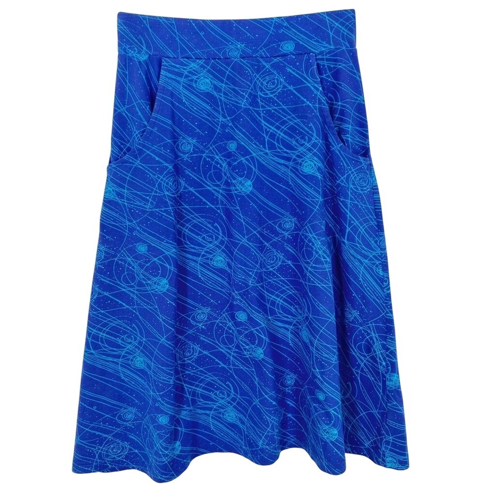 Svaha XS Blue Particle Physics Organic Cotton Midi Skirt with Pockets STEM